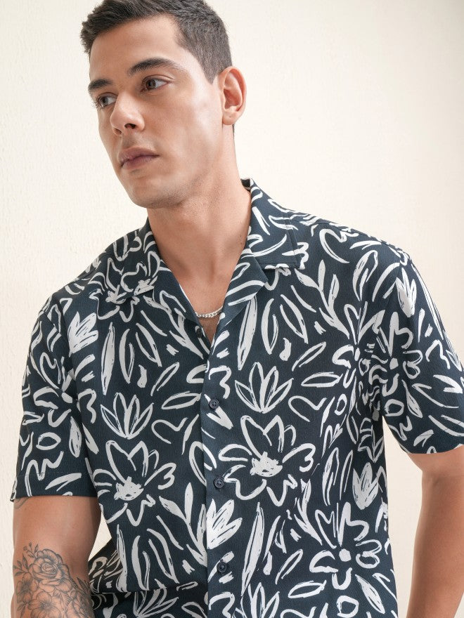 Locomotive Premium Men Navy Blue Printed Relaxed Fit Casual Shirt - Navy Blue - Image 1