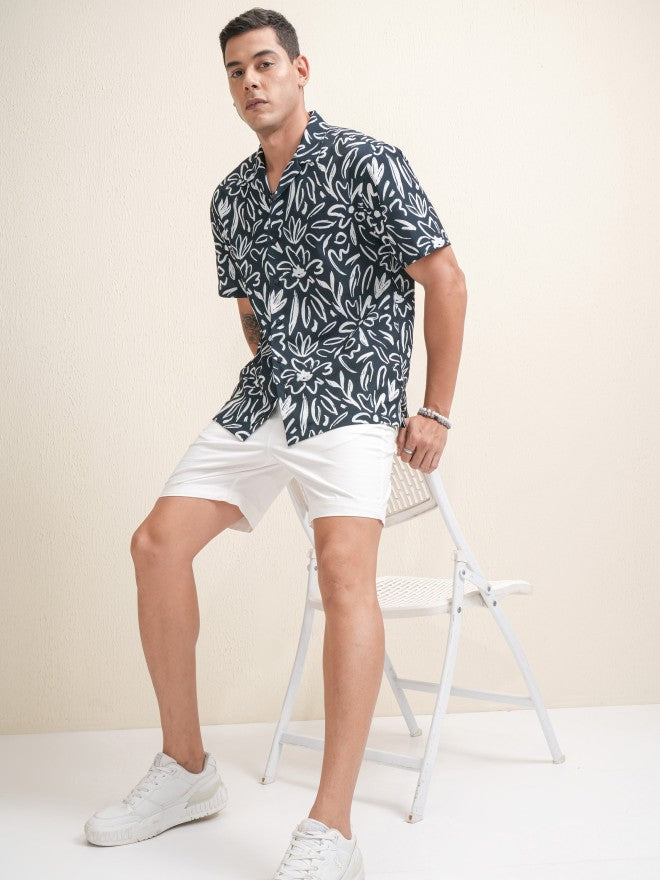 Locomotive Premium Men Navy Blue Printed Relaxed Fit Casual Shirt - Navy Blue - Image 2