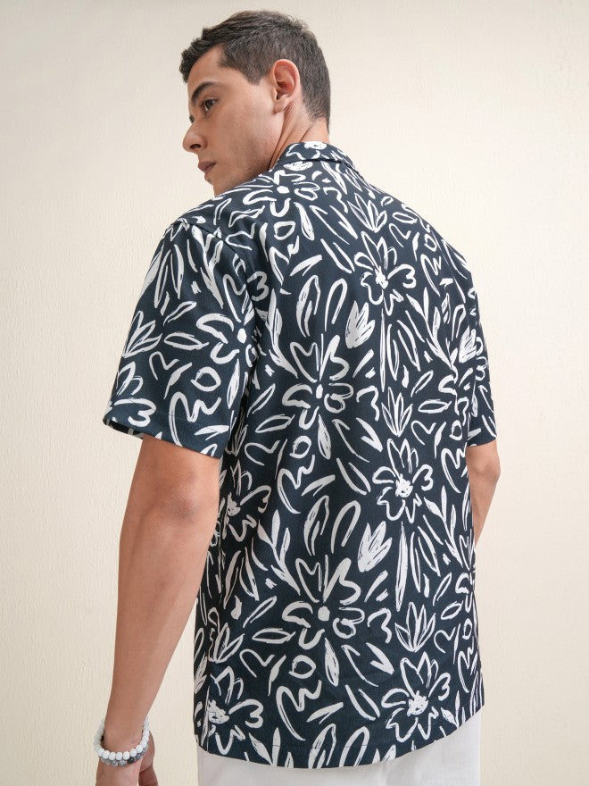 Locomotive Premium Men Navy Blue Printed Relaxed Fit Casual Shirt - Navy Blue - Image 3