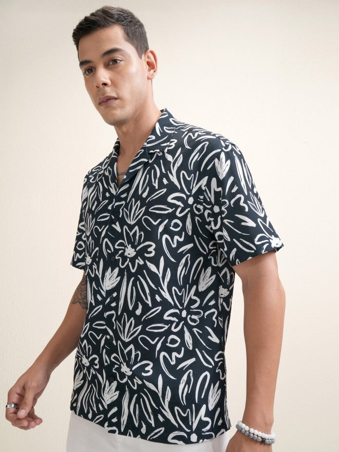 Locomotive Premium Men Navy Blue Printed Relaxed Fit Casual Shirt - Navy Blue - Image 4