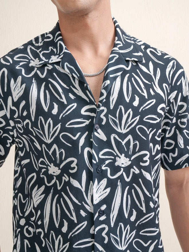 Locomotive Premium Men Navy Blue Printed Relaxed Fit Casual Shirt - Navy Blue - Image 5