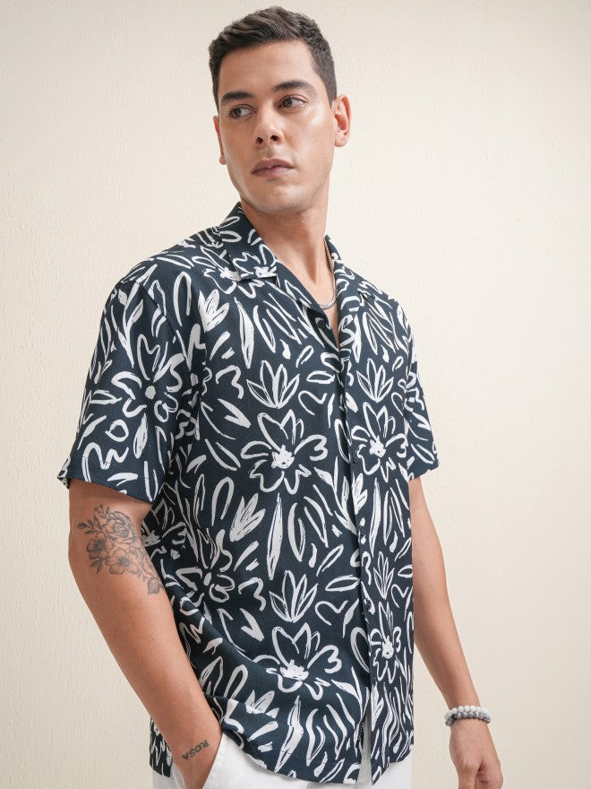 Locomotive Premium Men Navy Blue Printed Relaxed Fit Casual Shirt - Navy Blue - Image 6