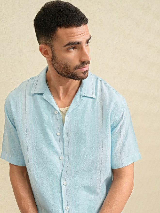 Locomotive Men Blue Striped Relaxed Fit Casual Shirt - Blue - Image 1