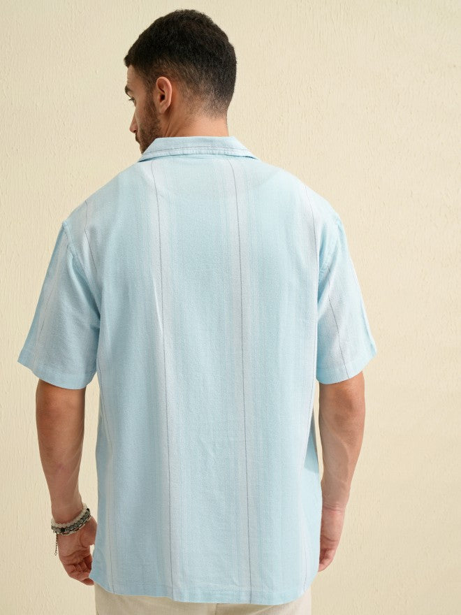 Locomotive Men Blue Striped Relaxed Fit Casual Shirt - Blue - Image 3