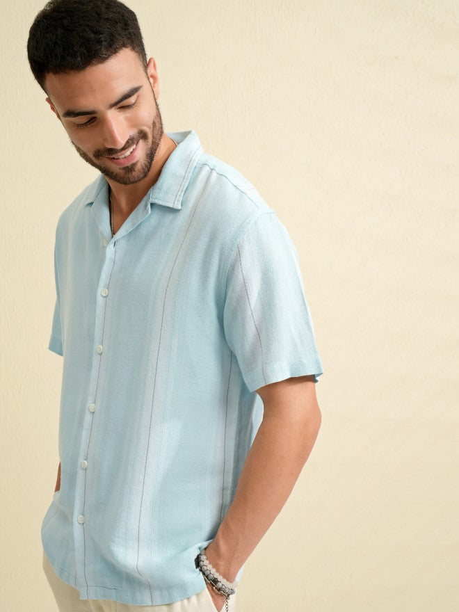 Locomotive Men Blue Striped Relaxed Fit Casual Shirt - Blue - Image 4