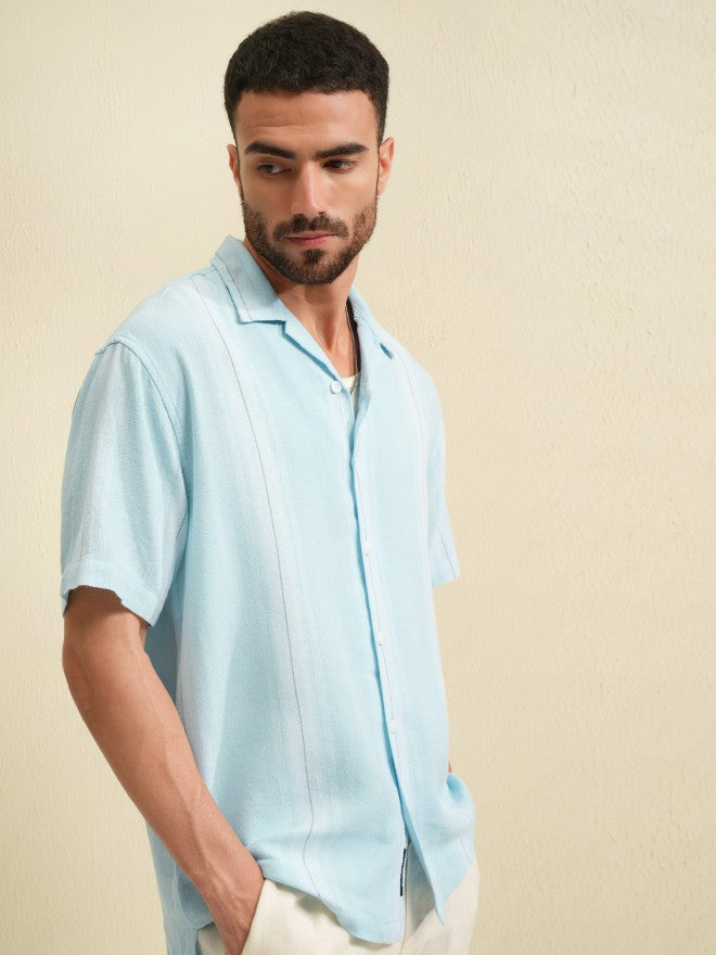 Locomotive Men Blue Striped Relaxed Fit Casual Shirt - Blue - Image 6
