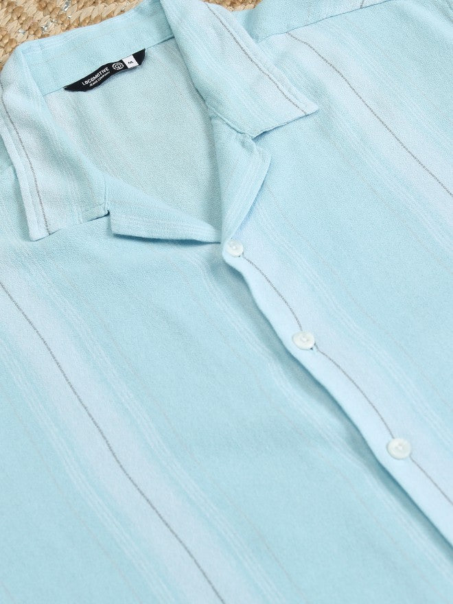 Locomotive Men Blue Striped Relaxed Fit Casual Shirt - Blue - Image 7