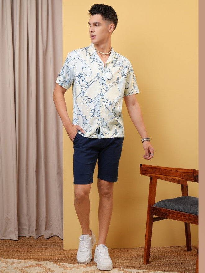 Locomotive Premium Men Yellow Printed Cuban Collar Relaxed Shirt - Yellow - Image 2