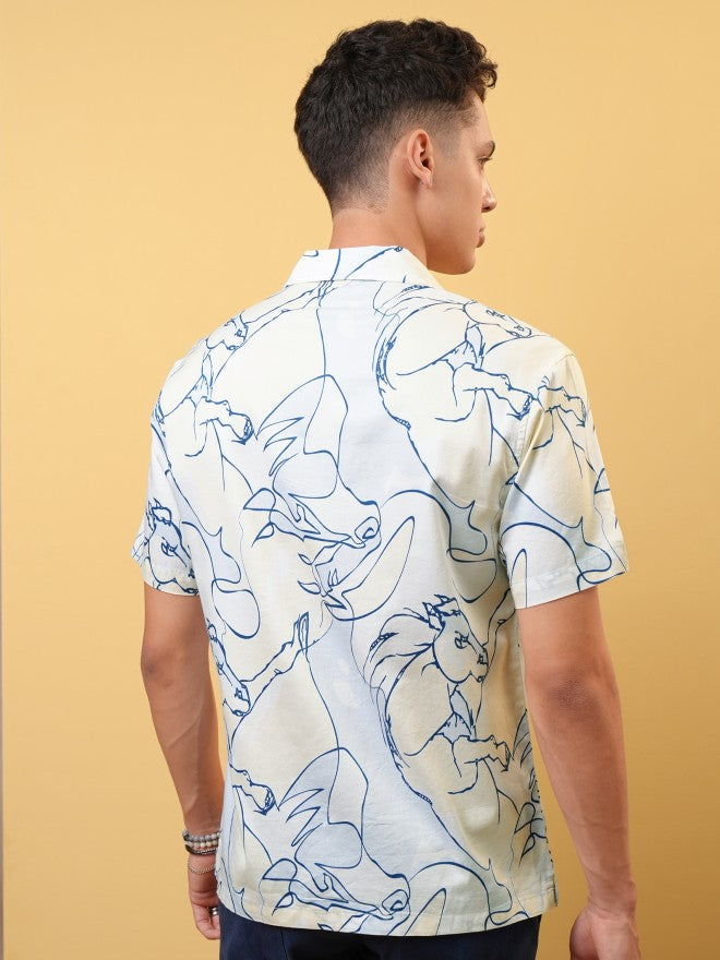Locomotive Premium Men Yellow Printed Cuban Collar Relaxed Shirt - Yellow - Image 3