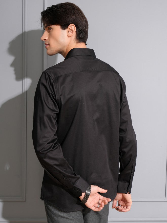 Locomotive Men Black Solid Slim Fit Casual Shirt - Black - Image 3
