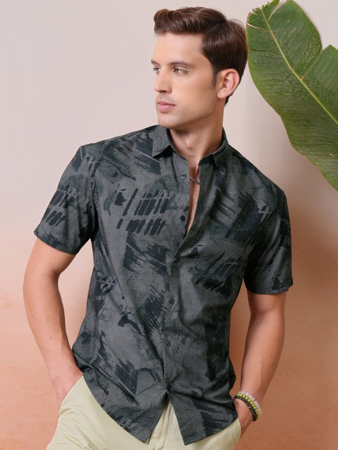 Locomotive Men Grey Printed Relaxed Fit Casual Shirt - Grey - Image 1