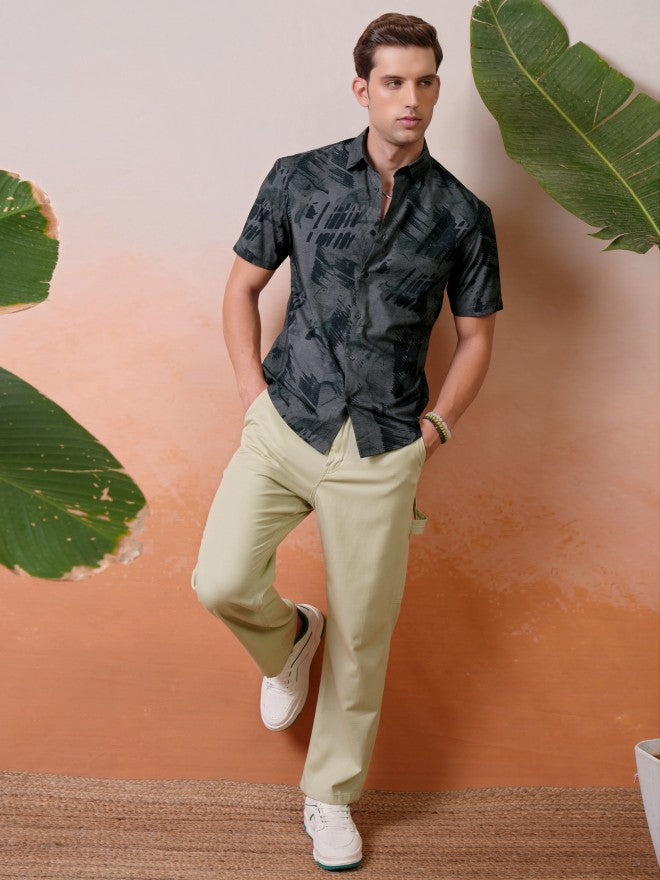 Locomotive Men Grey Printed Relaxed Fit Casual Shirt - Grey - Image 2