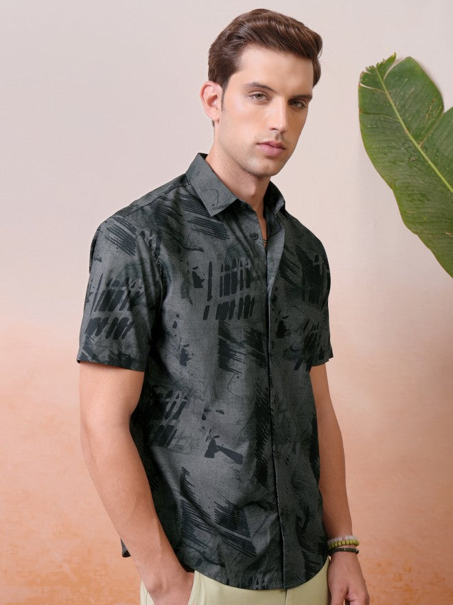 Locomotive Men Grey Printed Relaxed Fit Casual Shirt - Grey - Image 6