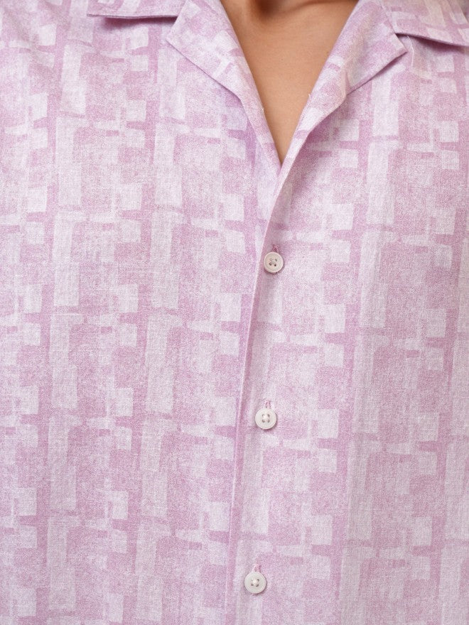 Locomotive Premium Men Pink Printed Cuban Collar Relaxed Shirt - Pink - Image 7