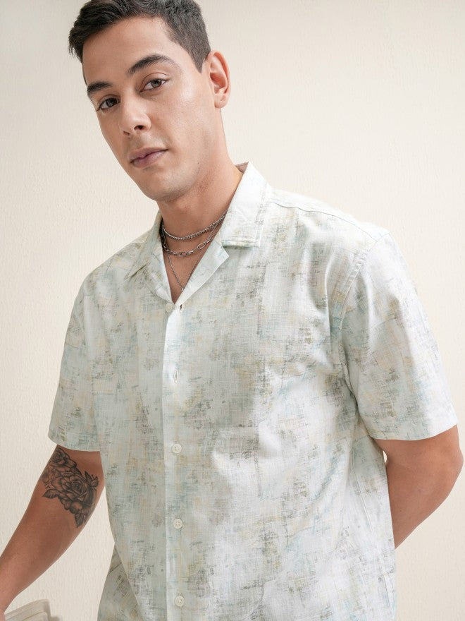 Locomotive Premium Men Cream Printed Relaxed Fit Casual Shirt - Cream - Image 1