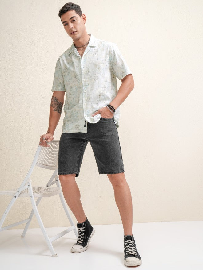 Locomotive Premium Men Cream Printed Relaxed Fit Casual Shirt - Cream - Image 2
