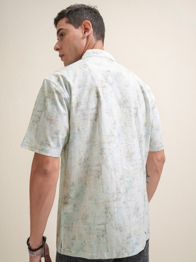 Locomotive Premium Men Cream Printed Relaxed Fit Casual Shirt - Cream - Image 3