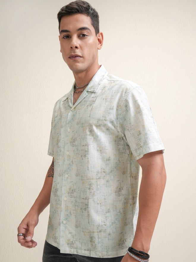 Locomotive Premium Men Cream Printed Relaxed Fit Casual Shirt - Cream - Image 4