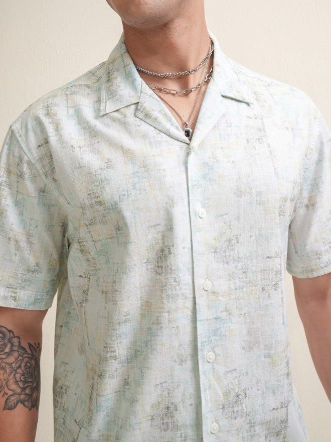 Locomotive Premium Men Cream Printed Relaxed Fit Casual Shirt - Cream - Image 5