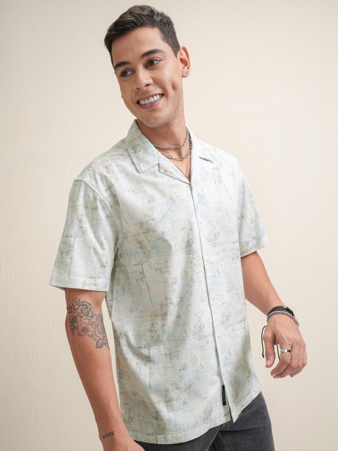 Locomotive Premium Men Cream Printed Relaxed Fit Casual Shirt - Cream - Image 6