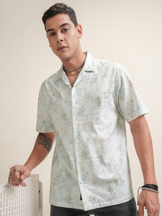 Locomotive Premium Men Cream Printed Relaxed Fit Casual Shirt - Cream - Image 7