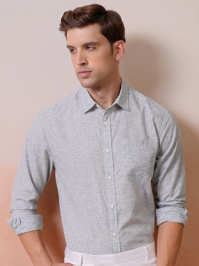 Locomotive Premium Men Grey Solid Relaxed Shirt - Grey - Image 1
