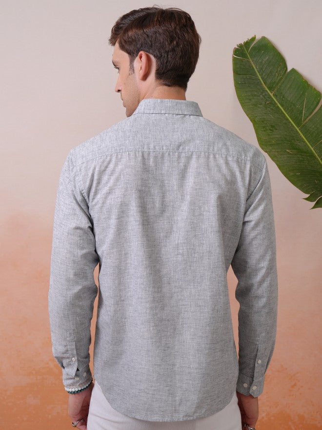 Locomotive Premium Men Grey Solid Relaxed Shirt - Grey - Image 3
