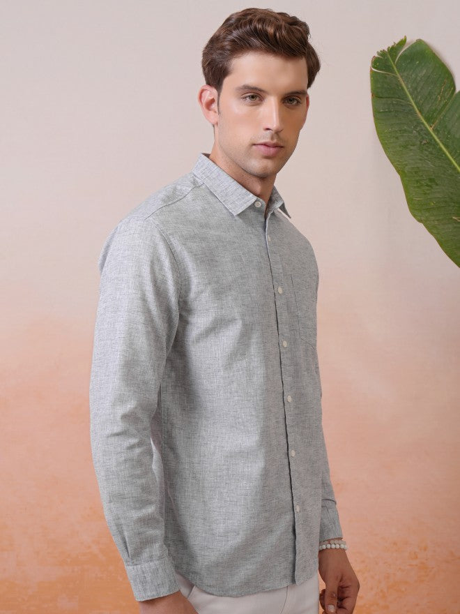 Locomotive Premium Men Grey Solid Relaxed Shirt - Grey - Image 6
