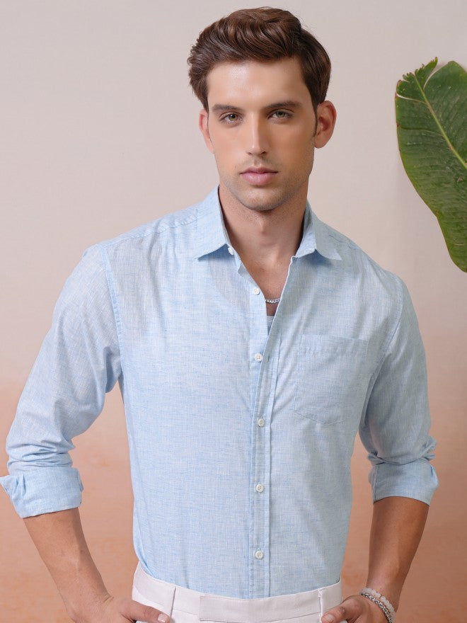 Locomotive Premium Men Blue Solid Relaxed Shirt - Blue - Image 1
