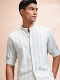Locomotive Men Green Striped Regular Fit Casual Shirt - Green - Image 1