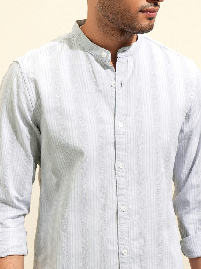 Locomotive Premium Men Grey Striped Regular Fit Casual Shirt - Grey - Image 5