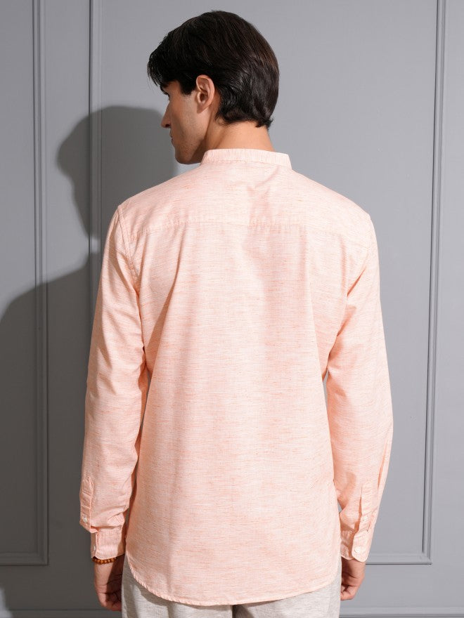 Locomotive Men Orange Solid Regular Fit Casual Shirt - Orange - Image 3