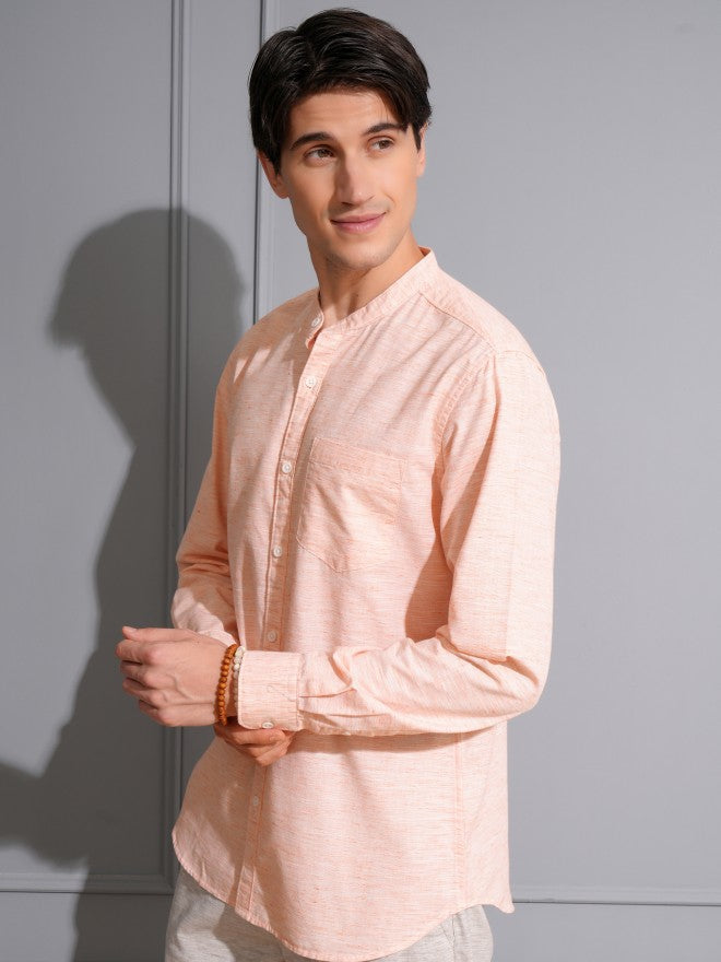 Locomotive Men Orange Solid Regular Fit Casual Shirt - Orange - Image 4