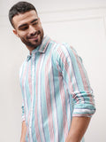 Locomotive Premium Men White Striped Regular Fit Casual Shirt - White - Image 1