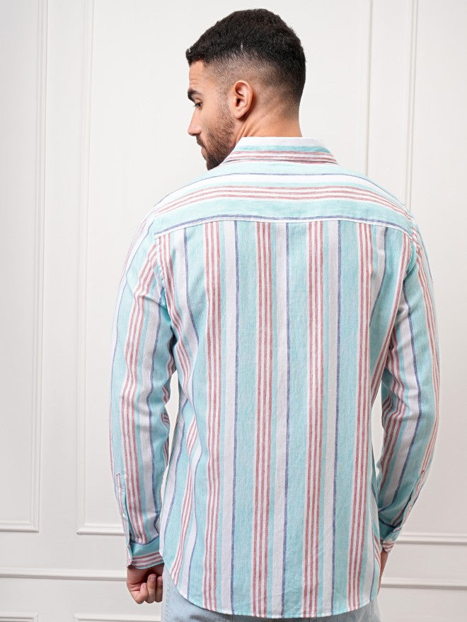 Locomotive Premium Men White Striped Regular Fit Casual Shirt - White - Image 3