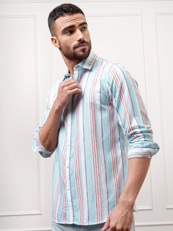 Locomotive Premium Men White Striped Regular Fit Casual Shirt - White - Image 4