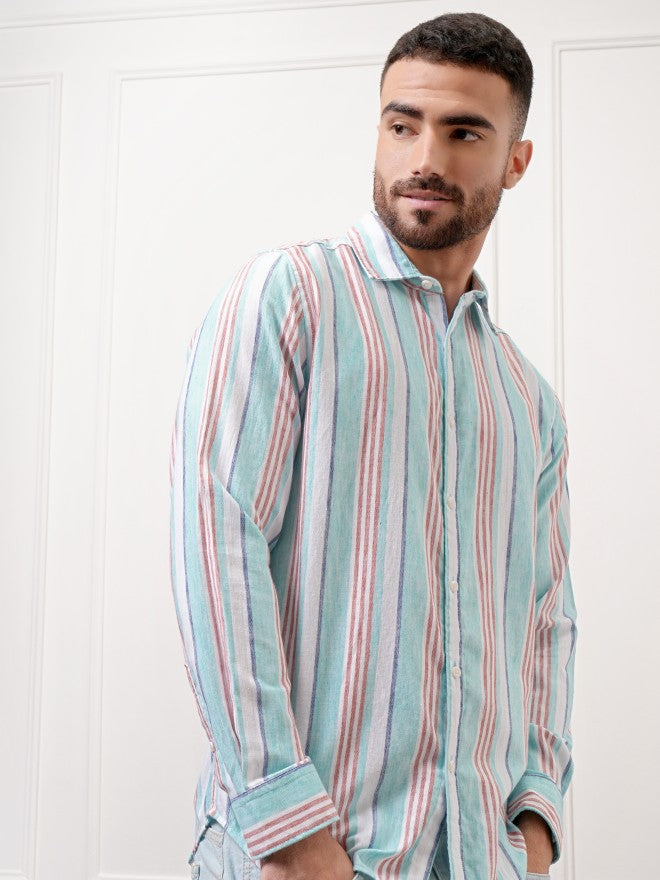 Locomotive Premium Men White Striped Regular Fit Casual Shirt - White - Image 6