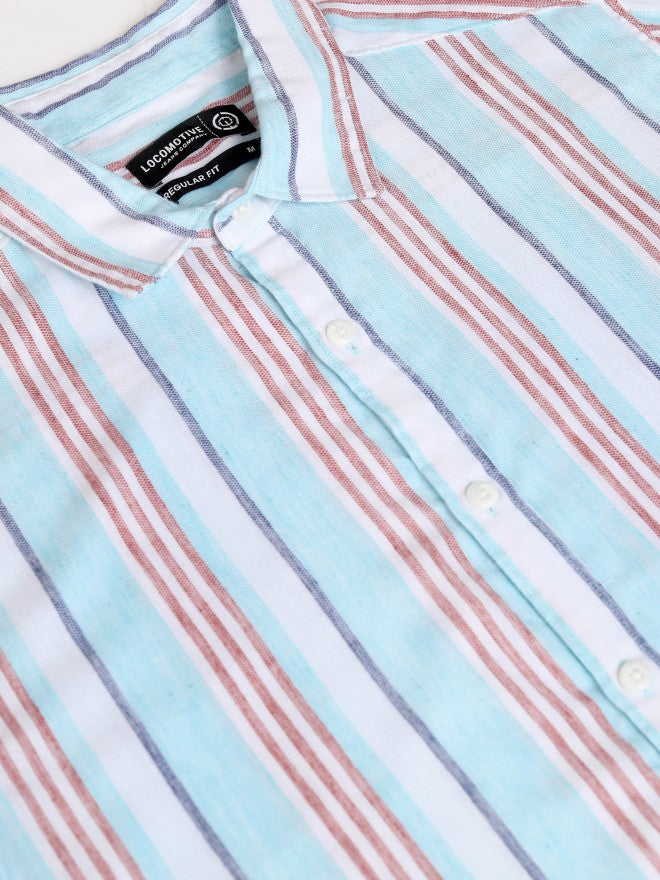 Locomotive Premium Men White Striped Regular Fit Casual Shirt - White - Image 7
