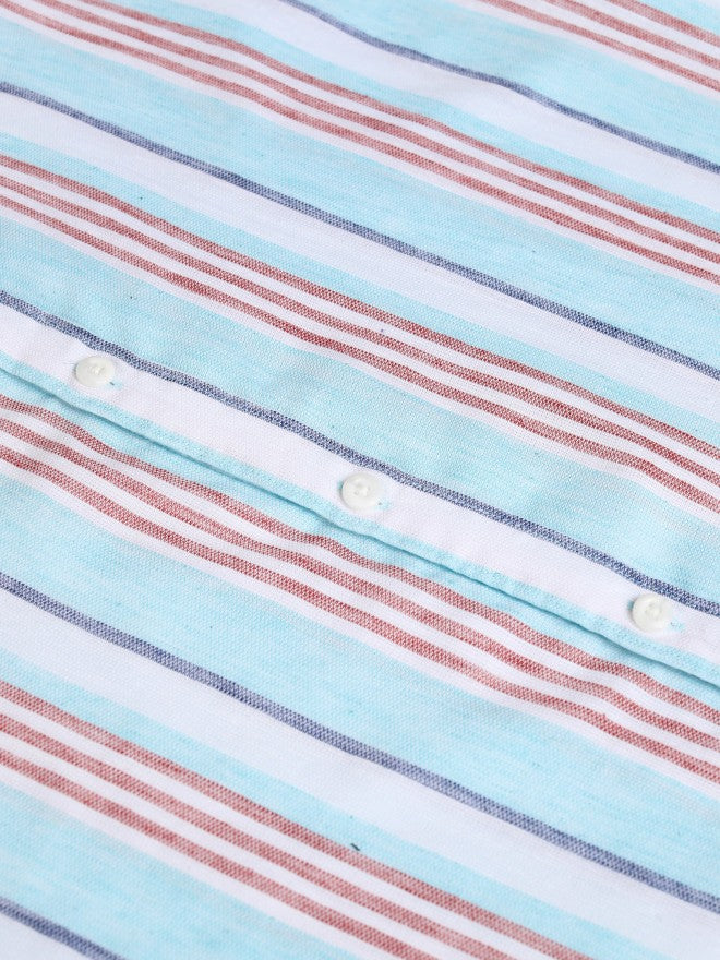 Locomotive Premium Men White Striped Regular Fit Casual Shirt - White - Image 8