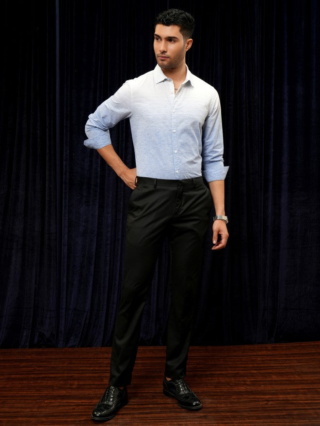 Locomotive Men Navy Blue Striped Regular Fit Casual Shirt - Navy Blue - Image 2
