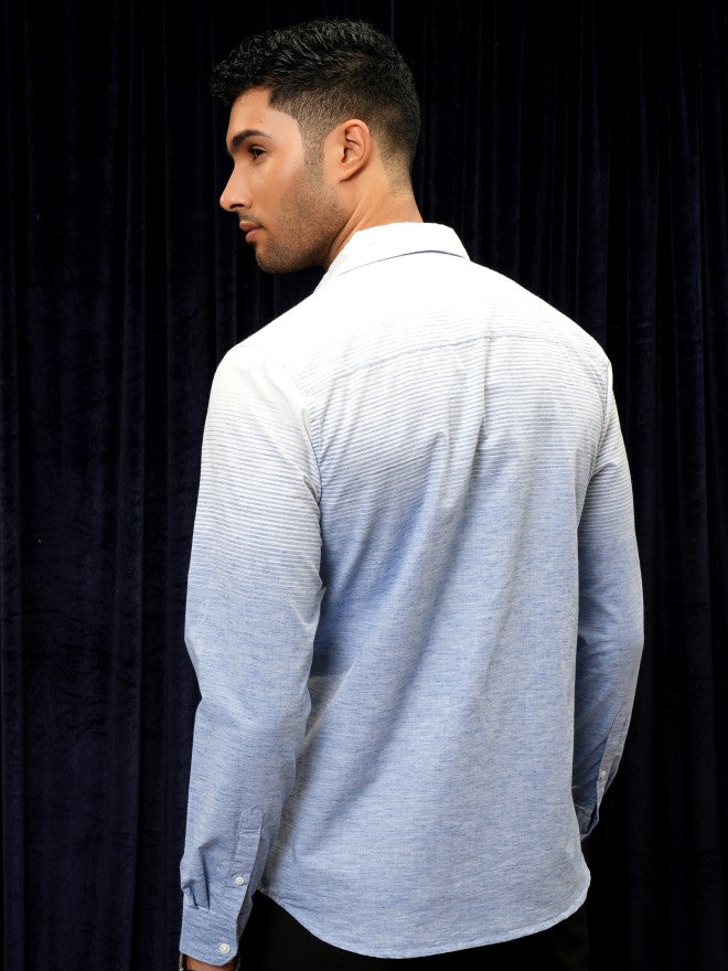 Locomotive Men Navy Blue Striped Regular Fit Casual Shirt - Navy Blue - Image 3