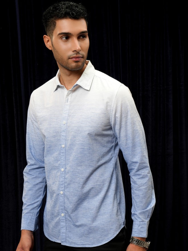 Locomotive Men Navy Blue Striped Regular Fit Casual Shirt - Navy Blue - Image 4