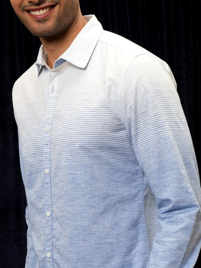Locomotive Men Navy Blue Striped Regular Fit Casual Shirt - Navy Blue - Image 5