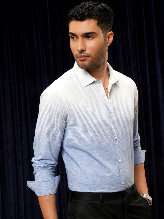 Locomotive Men Navy Blue Striped Regular Fit Casual Shirt - Navy Blue - Image 6