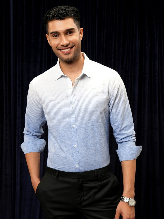 Locomotive Men Navy Blue Striped Regular Fit Casual Shirt - Navy Blue - Image 7