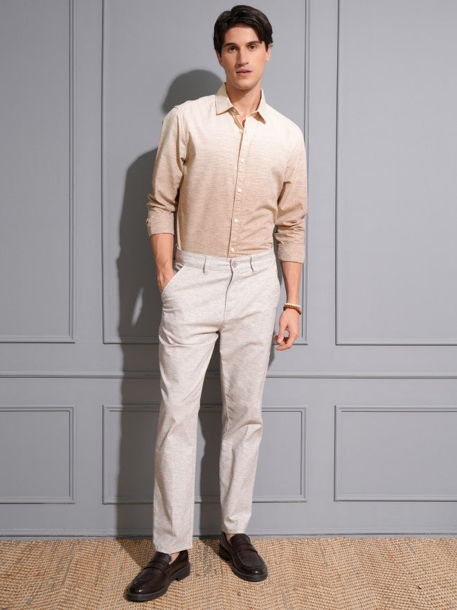 Locomotive Men Khaki Striped Regular Fit Casual Shirt - Khaki - Image 2