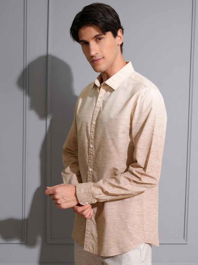 Locomotive Men Khaki Striped Regular Fit Casual Shirt - Khaki - Image 4