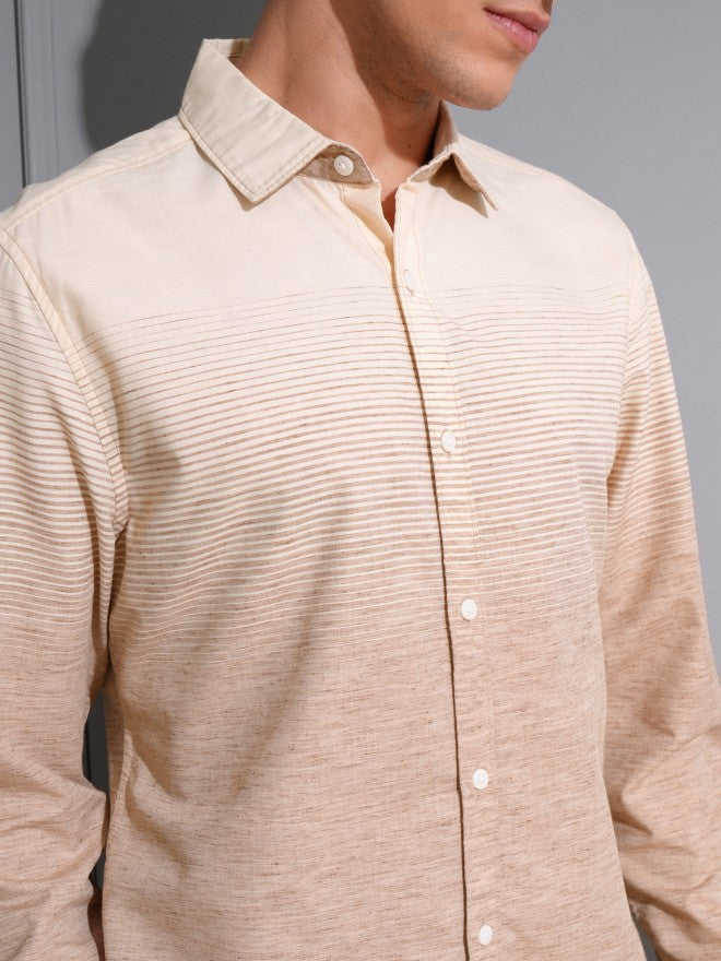 Locomotive Men Khaki Striped Regular Fit Casual Shirt - Khaki - Image 5
