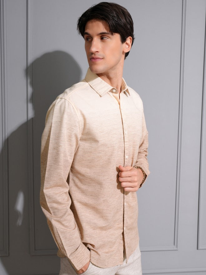 Locomotive Men Khaki Striped Regular Fit Casual Shirt - Khaki - Image 6