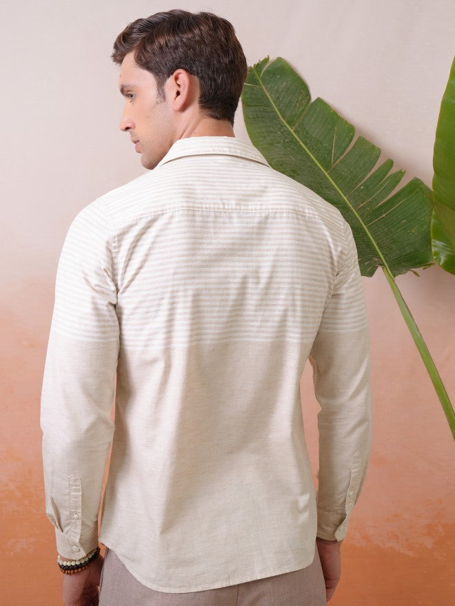 Locomotive Premium Men Fawn Engineered Striped Causal Shirt - Pink - Image 3
